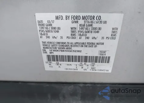 2017 Ford Explorer z USA, uszkodzony, nr VIN 1FM5K7B81HGC52382